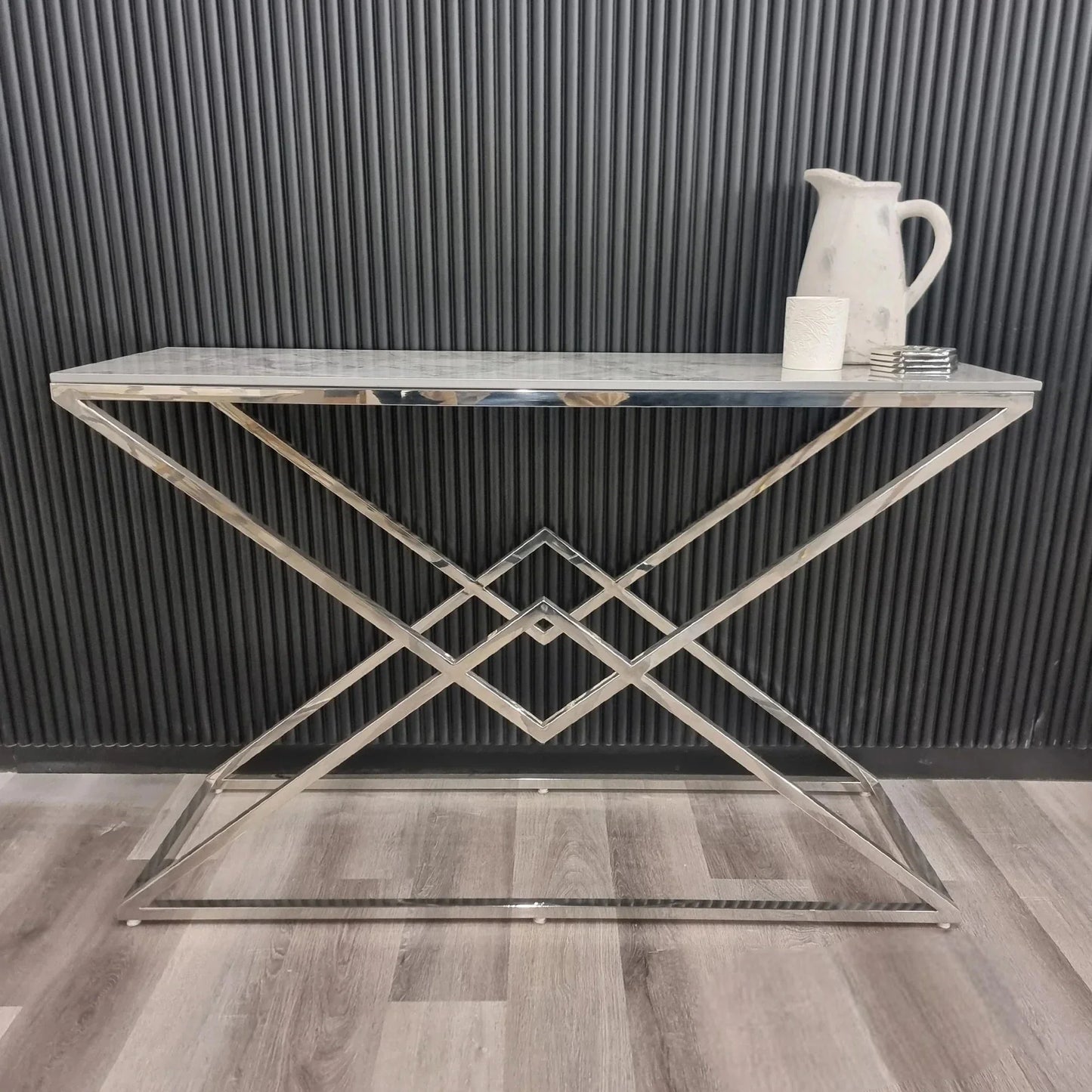 Luxury Airi Modern Design Chrome Console Table With 120x40cm Grey Stone Top