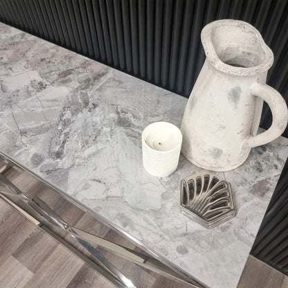 Luxury Airi Modern Design Chrome Console Table With 120x40cm Grey Stone Top