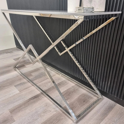 Luxury Airi Modern Design Chrome Console Table With 120x40cm Grey Stone Top