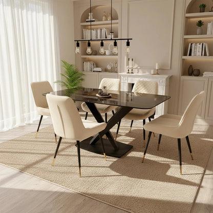 Luxury Arvid 160cm Slimline Oval-Rectangle Black Sintered Stone Dining Table Metal X Leg Stand