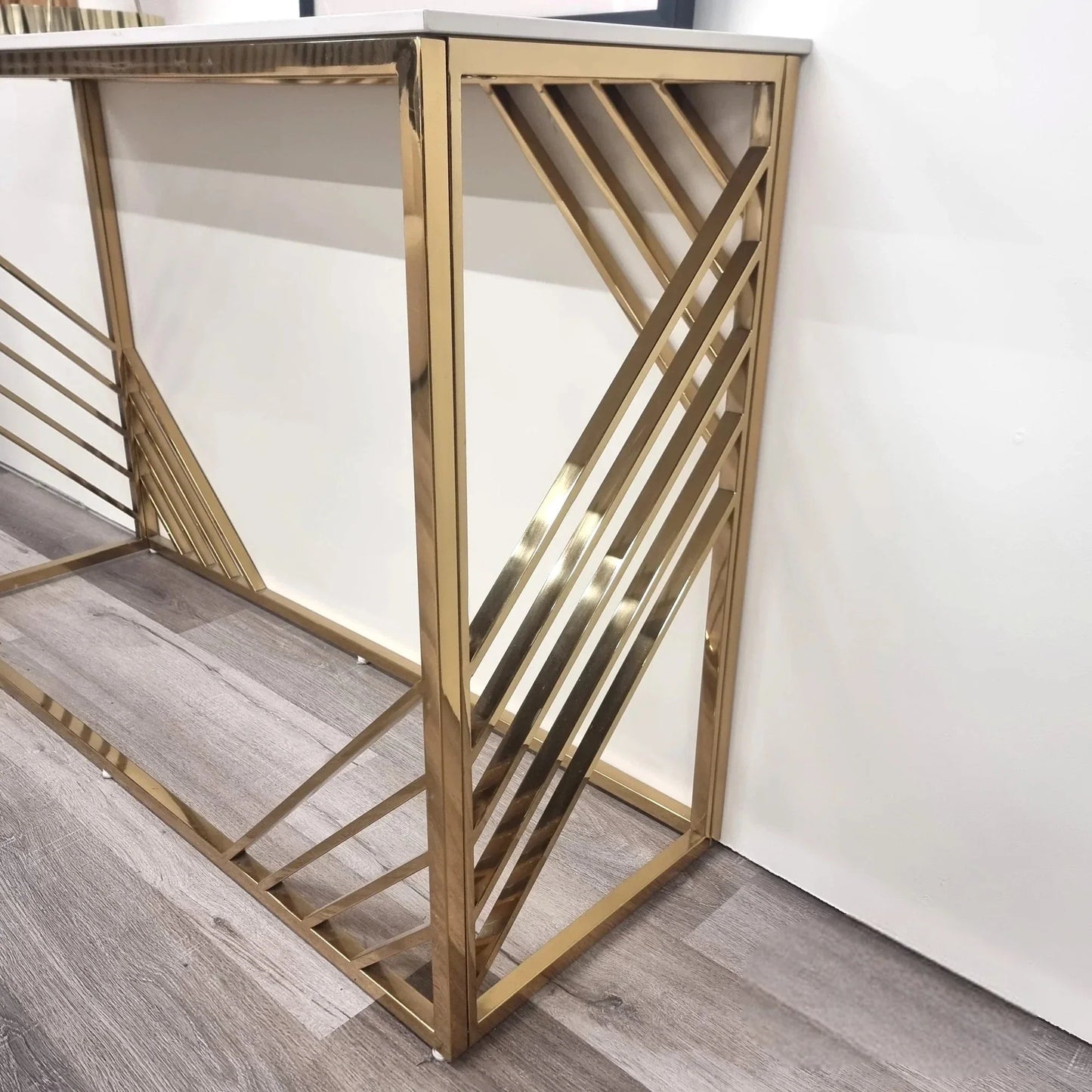 Luxury Asuka Slim Design Gold Console Table With 120x40cm Polar White Stone Top