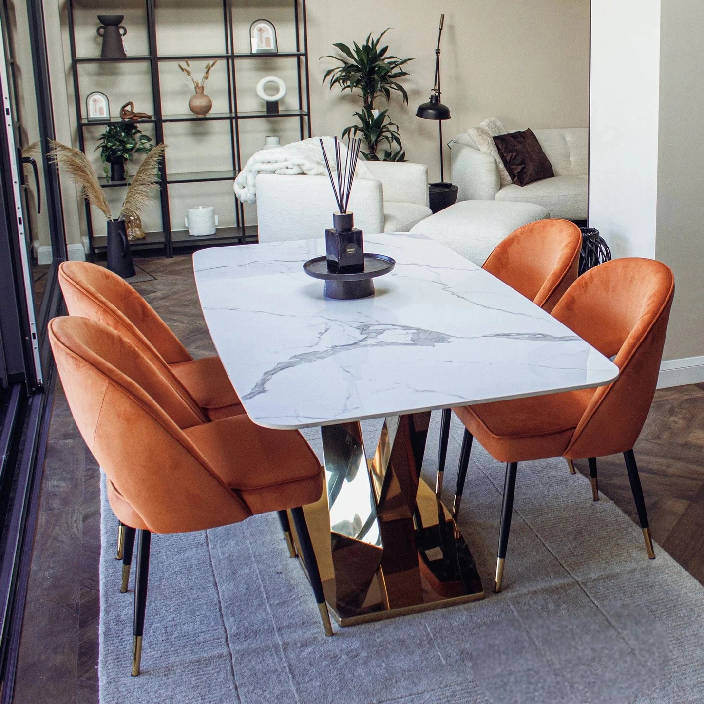 Luxury Bjorn Rust Orange Velvet Dining Chairs Scandinavian Modern With Gold Tip Legs