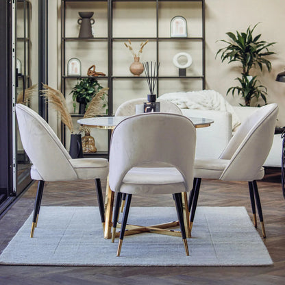 Luxury Bjorn Beige Velvet Dining Chairs With Gold Tip Legs And Scandinavian Modern