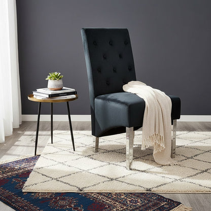 Luxury Einar Dark Grey Velvet Dining Chair With Scroll Top Quilted Back And Chrome Lion Knocker