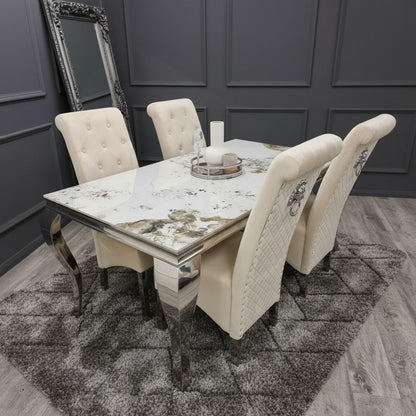 Luxury Einar Dark Grey Velvet Dining Chair With Scroll Top Quilted Back And Chrome Lion Knocker