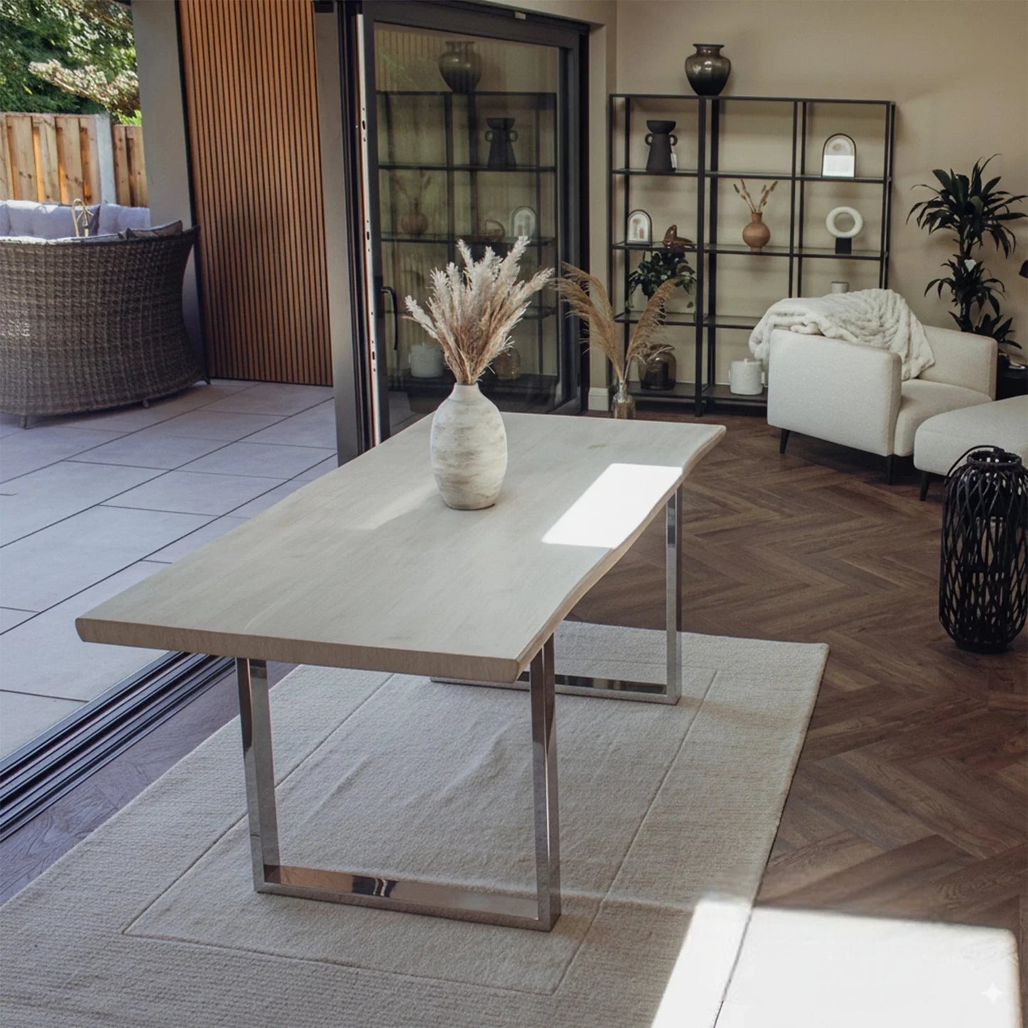 Luxury Ivar 180cm Slimline Light Pine Wood Dining Table With Chrome Legs