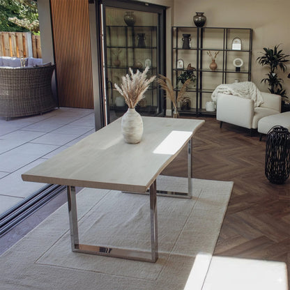 Luxury Ivar 180cm Slimline Light Pine Wood Dining Table With Chrome Legs