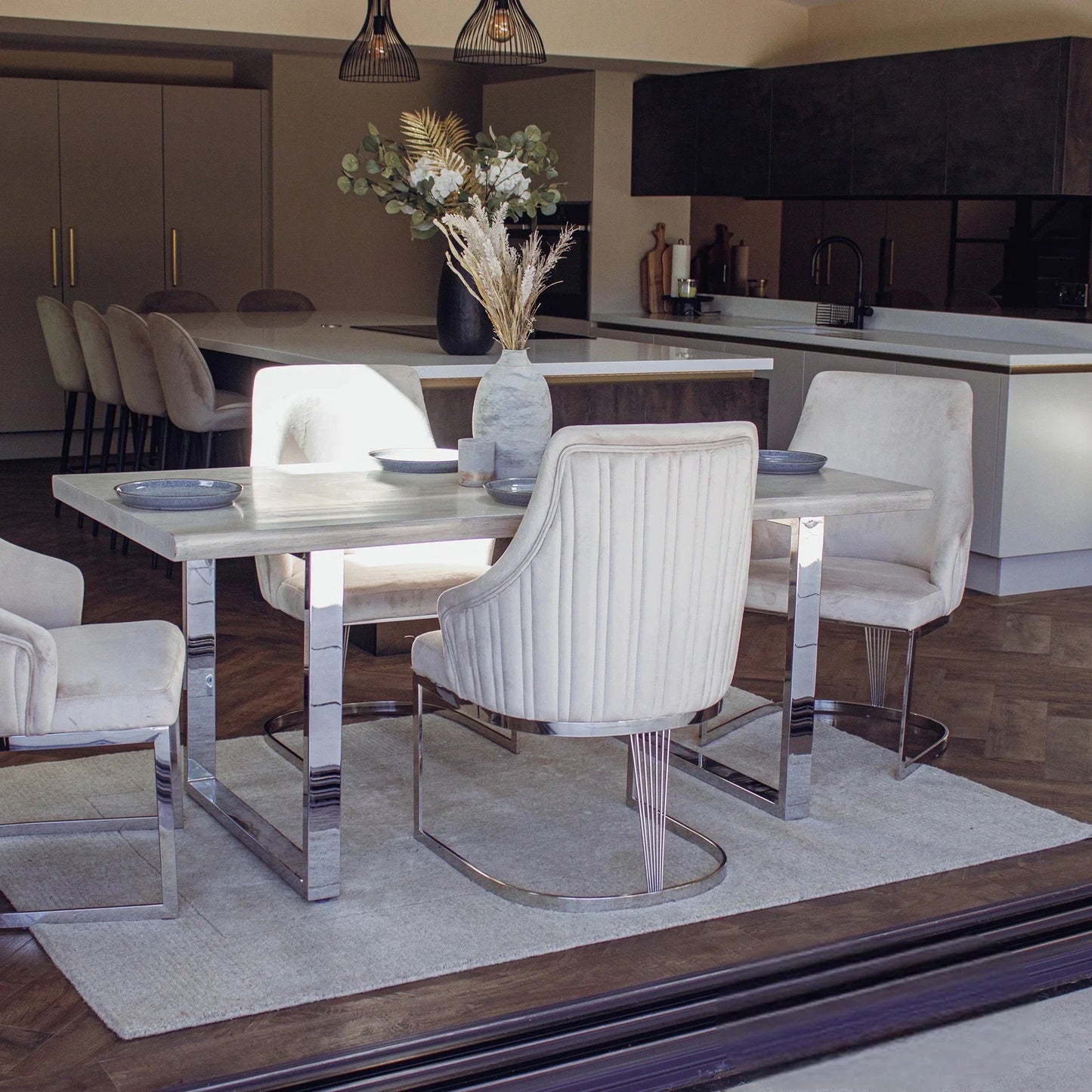 Luxury Ivar 180cm Slimline Light Pine Wood Dining Table With Chrome Legs