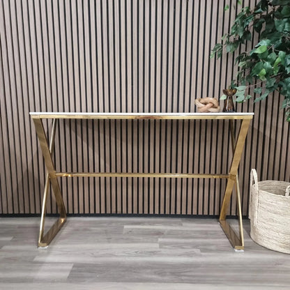 Luxury Jiro Gold Console Table With 120x40cm Polar White Stone Top