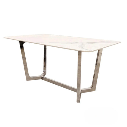Luxury Loki 1.6m White Sintered Stone Chrome Dining Set Table With Oskar Dark Grey Velvet Chairs