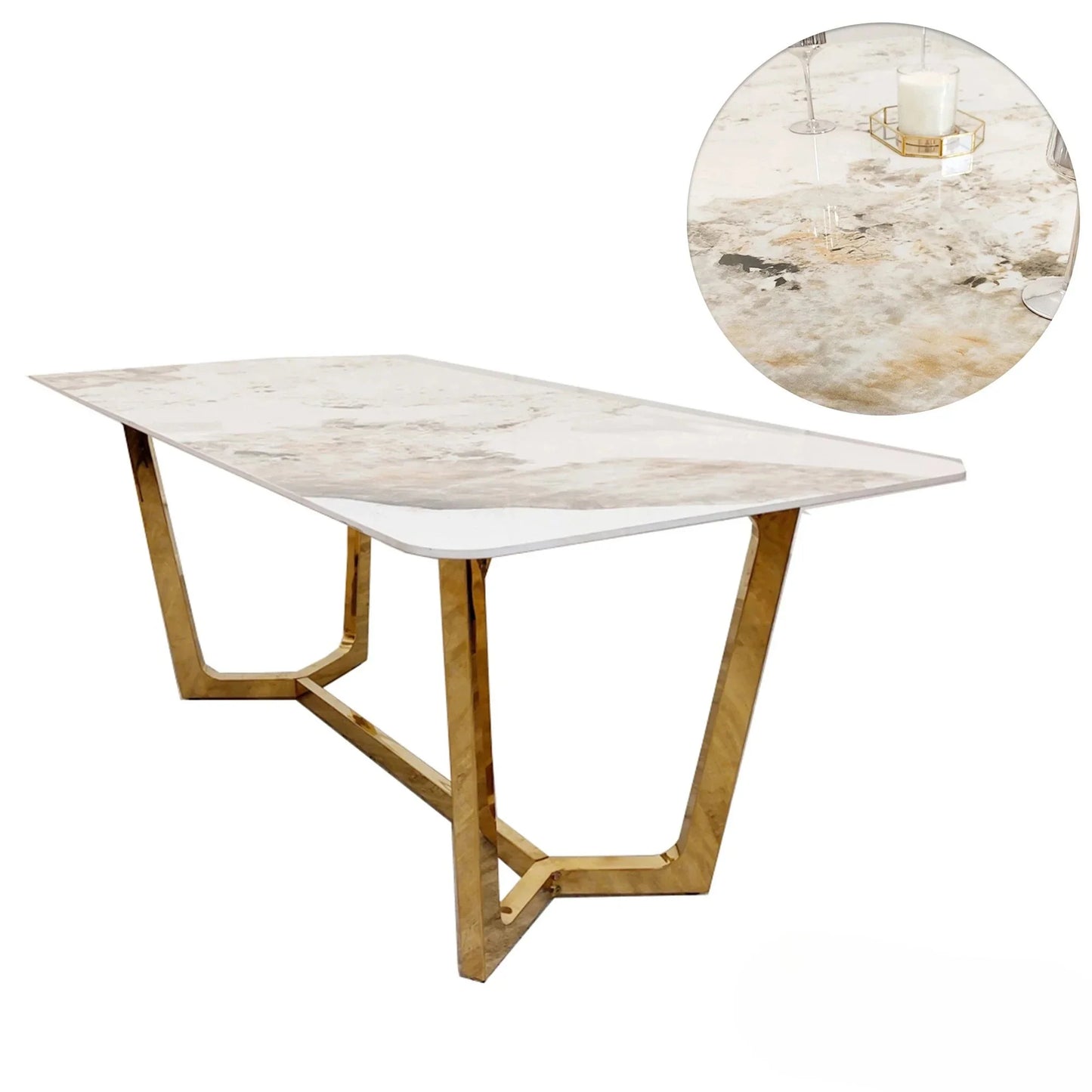 Luxury  Loki 1.8m Gold Dining Set Cream Sintered Stone Table With Bjorn Black Velvet Chairs