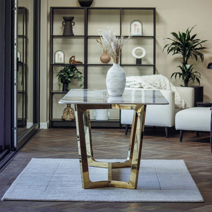 Luxury Loki 180cm Cream Sintered Stone Dining Table With Gold Y-Leg Stand