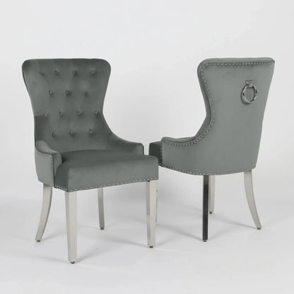 Luxury Lorens 1.5m Light Grey Marble Dining Set Table With Megan Ring Knocker Velvet Chairs
