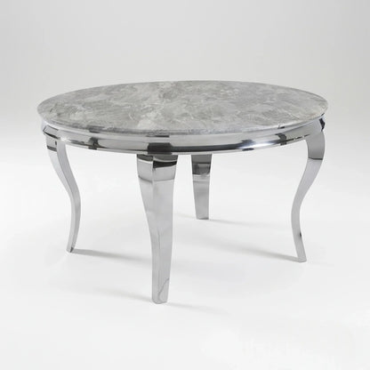 Luxury Lorens 130cm Round White Marble Dining Table With Chrome 4-Leg Base