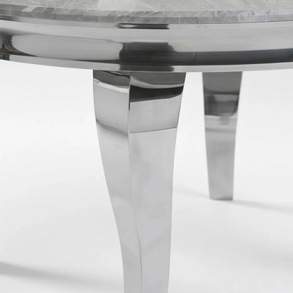 Luxury Lorens 130cm Round White Marble Dining Table With Chrome 4-Leg Base