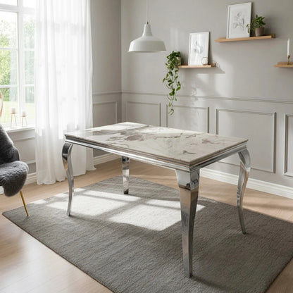 Luxury Lorens 150cm Marble Dining Table With Chrome 4-Leg Base