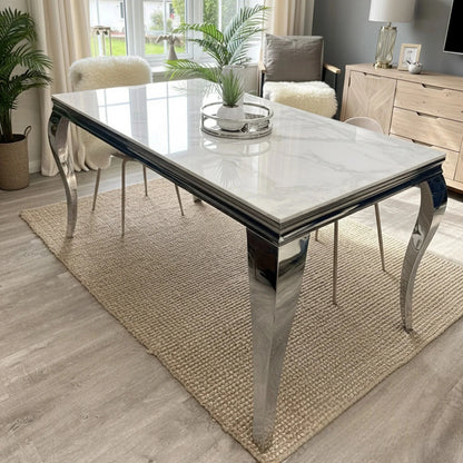 Luxury Lorens 150cm Marble Dining Table With Chrome 4-Leg Base