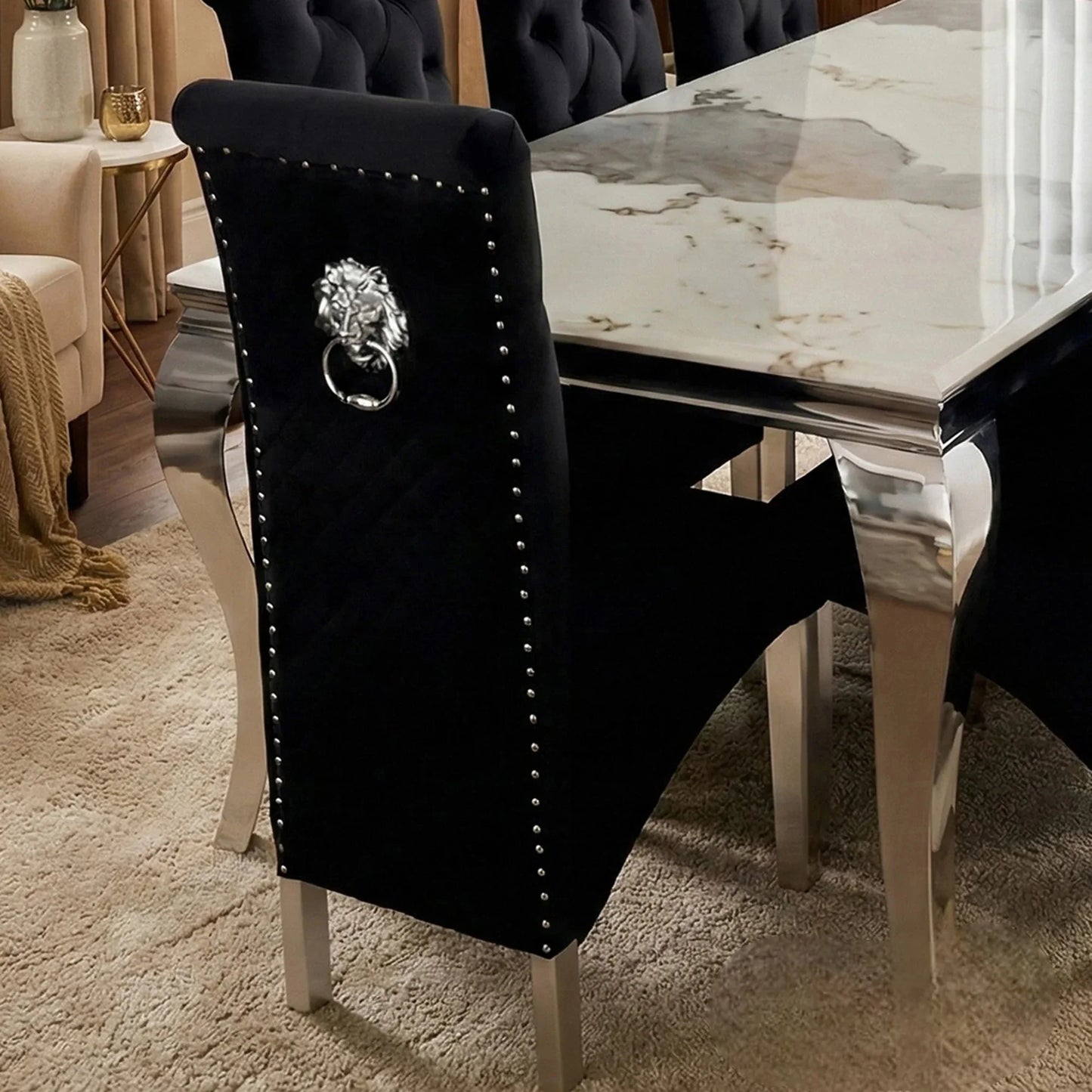Luxury Lorens 160cm Marble Dining Table With Chrome 4-Leg Base