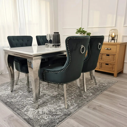 Luxury Lorens 160cm Marble Dining Table With Chrome 4-Leg Base