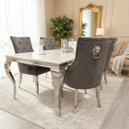 Luxury Lorens 160cm Marble Dining Table With Chrome 4-Leg Base