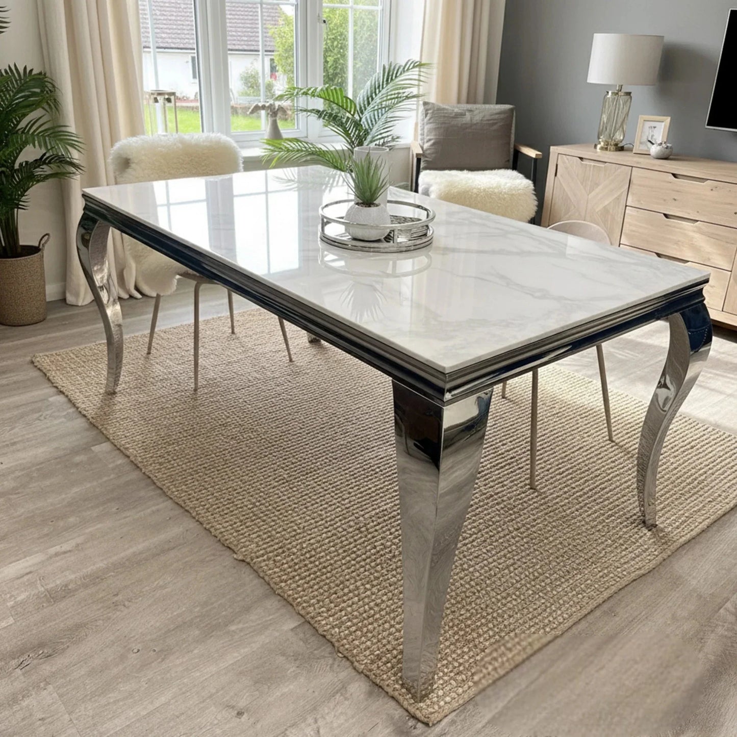 Luxury Lorens 180cm Marble Dining Table With Chrome 4-Leg Base