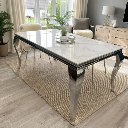 Luxury Lorens 180cm Marble Dining Table With Chrome 4-Leg Base