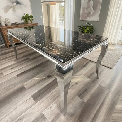 Luxury Lorens 180cm Marble Dining Table With Chrome 4-Leg Base