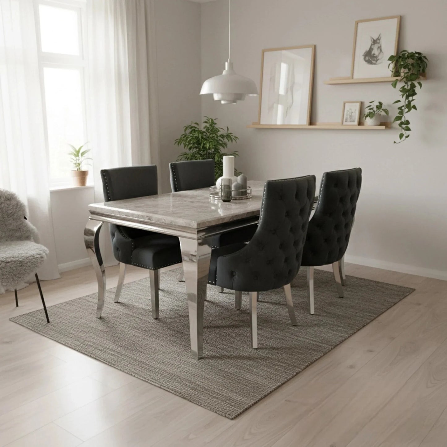 Luxury Lorens 180cm Marble Dining Table With Chrome 4-Leg Base