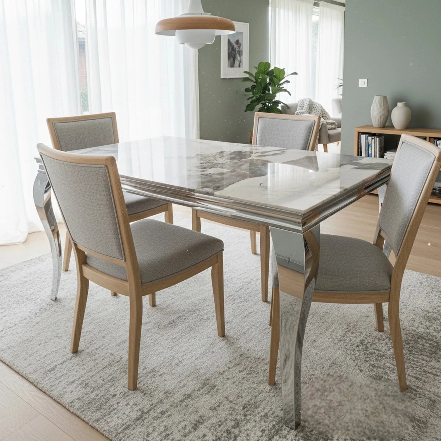 Luxury Lorens 180cm Marble Dining Table With Chrome 4-Leg Base