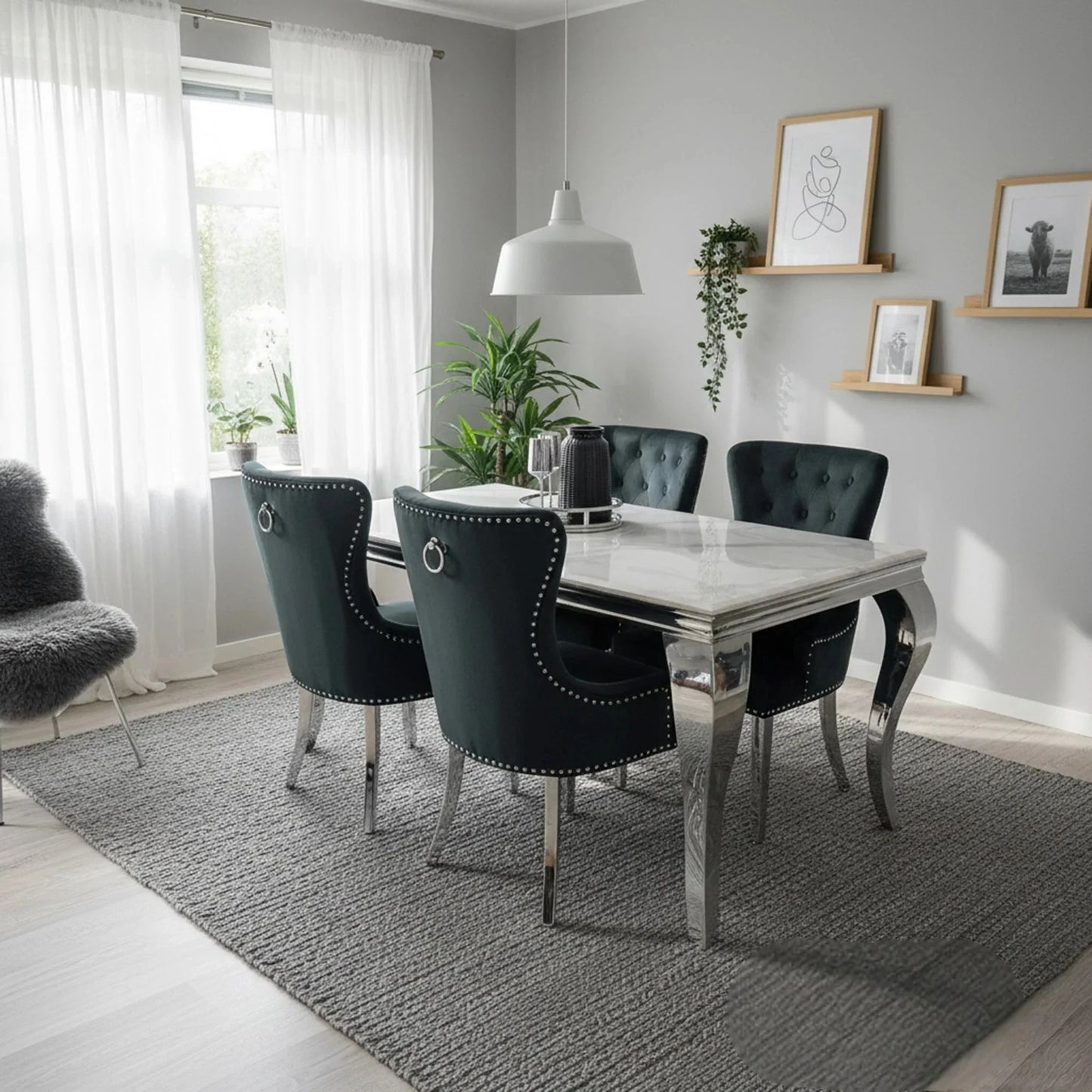 Luxury Lorens 180cm Marble Dining Table With Chrome 4-Leg Base