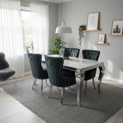 Luxury Lorens 180cm Marble Dining Table With Chrome 4-Leg Base
