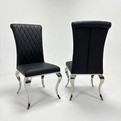 Luxury Lorens 1m Square Gold Black Marble Chrome Dining Set Table With 4 Niklas Leather Chairs