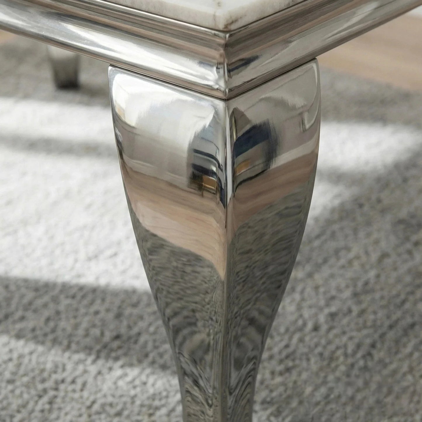 Luxury Lorens 200cm Marble Dining Table in Cream/Beige With Chrome 4-Leg Base