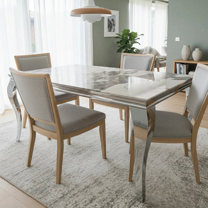 Luxury Lorens 200cm Marble Dining Table in Cream/Beige With Chrome 4-Leg Base