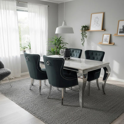 Luxury Lorens 200cm Marble Dining Table in Cream/Beige With Chrome 4-Leg Base