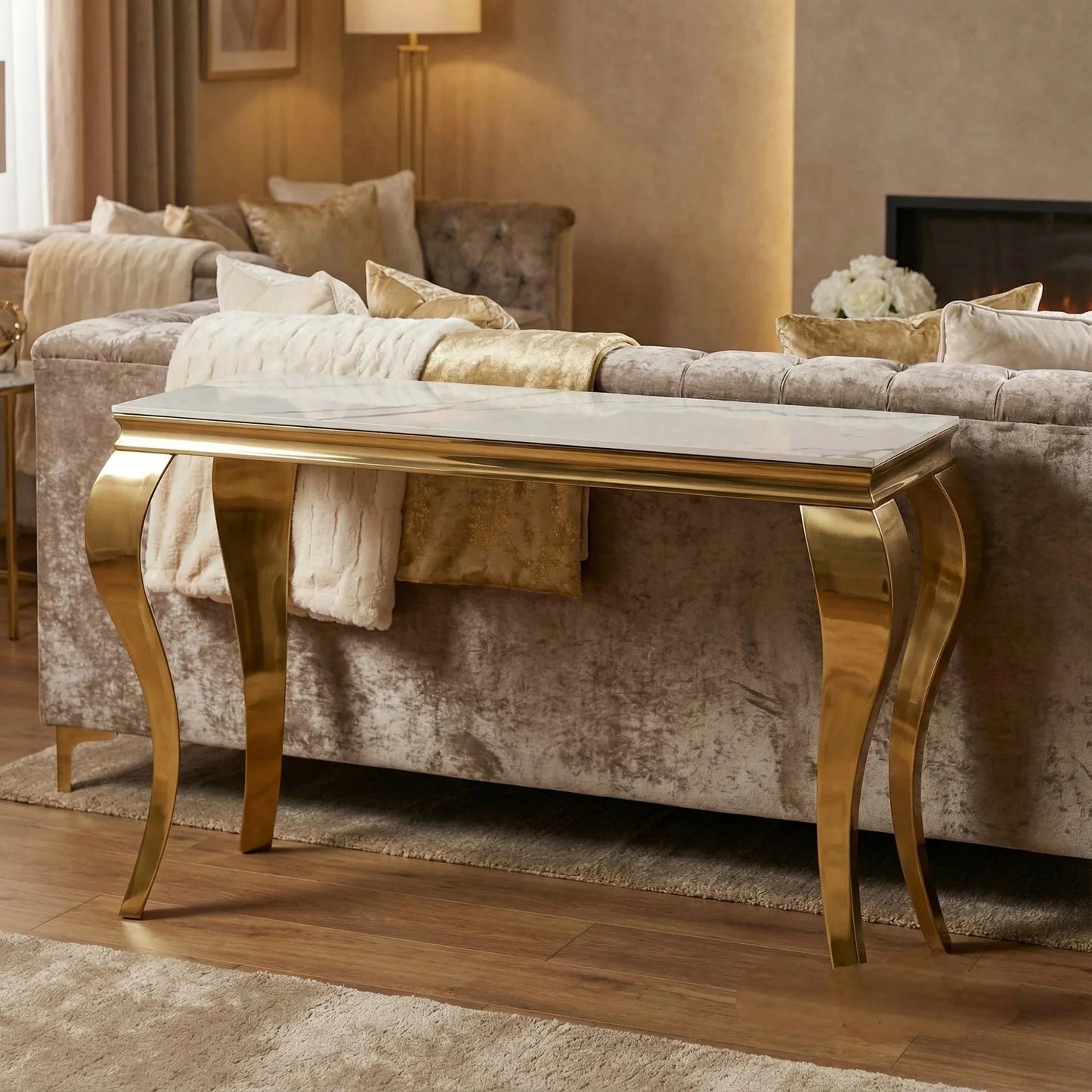 Luxury Lorens Modern Design Gold Console Table With 120x40cm White Stone Top