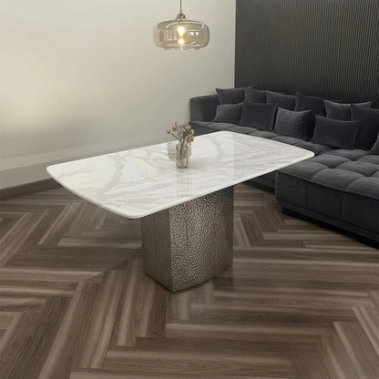 Luxury  Lucca 1.8m Slimline White Marble Dining Set Table With Oskar Dark Grey Velvet Chairs