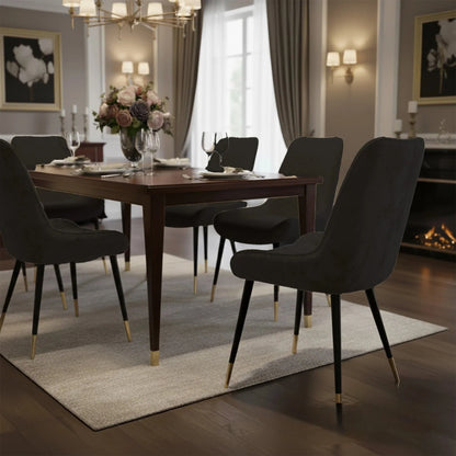 Luxury Lyder Plush Velvet Dining Chair With Cross Stitch Back And Scandinavian Black Metal Legs