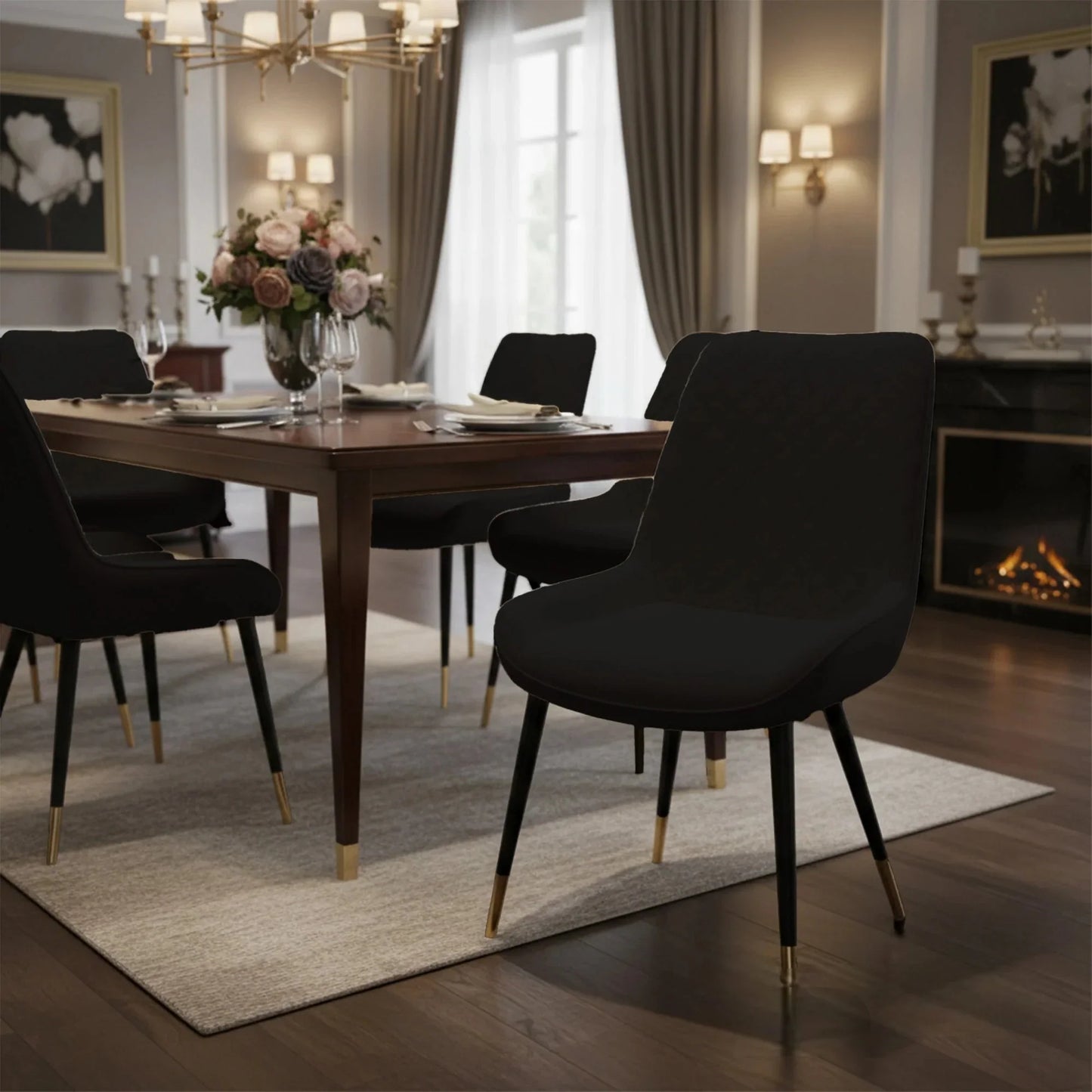Luxury Lyder Plush Velvet Dining Chair With Cross Stitch Back And Scandinavian Black Metal Legs