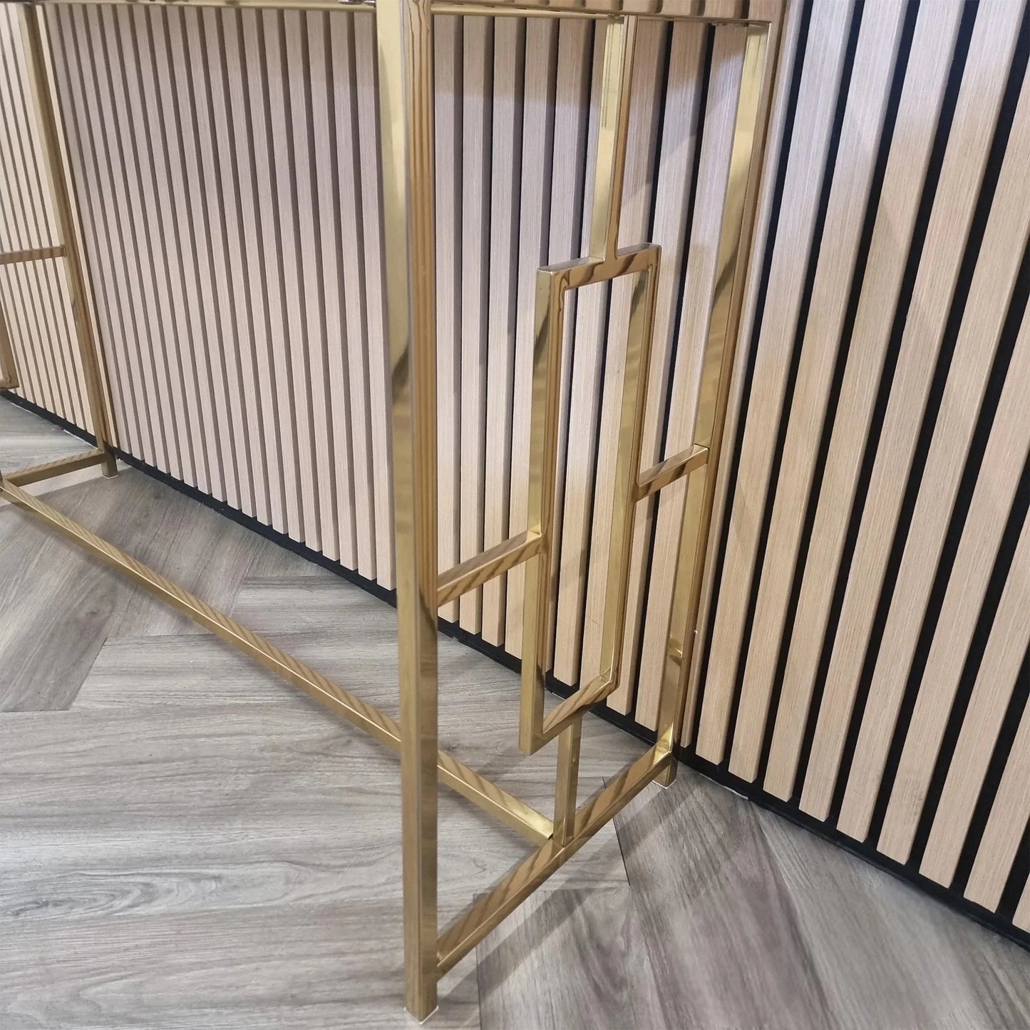 Luxury Nori Art Deco Design Gold Console Table With 120x40cm Polar White Stone Top