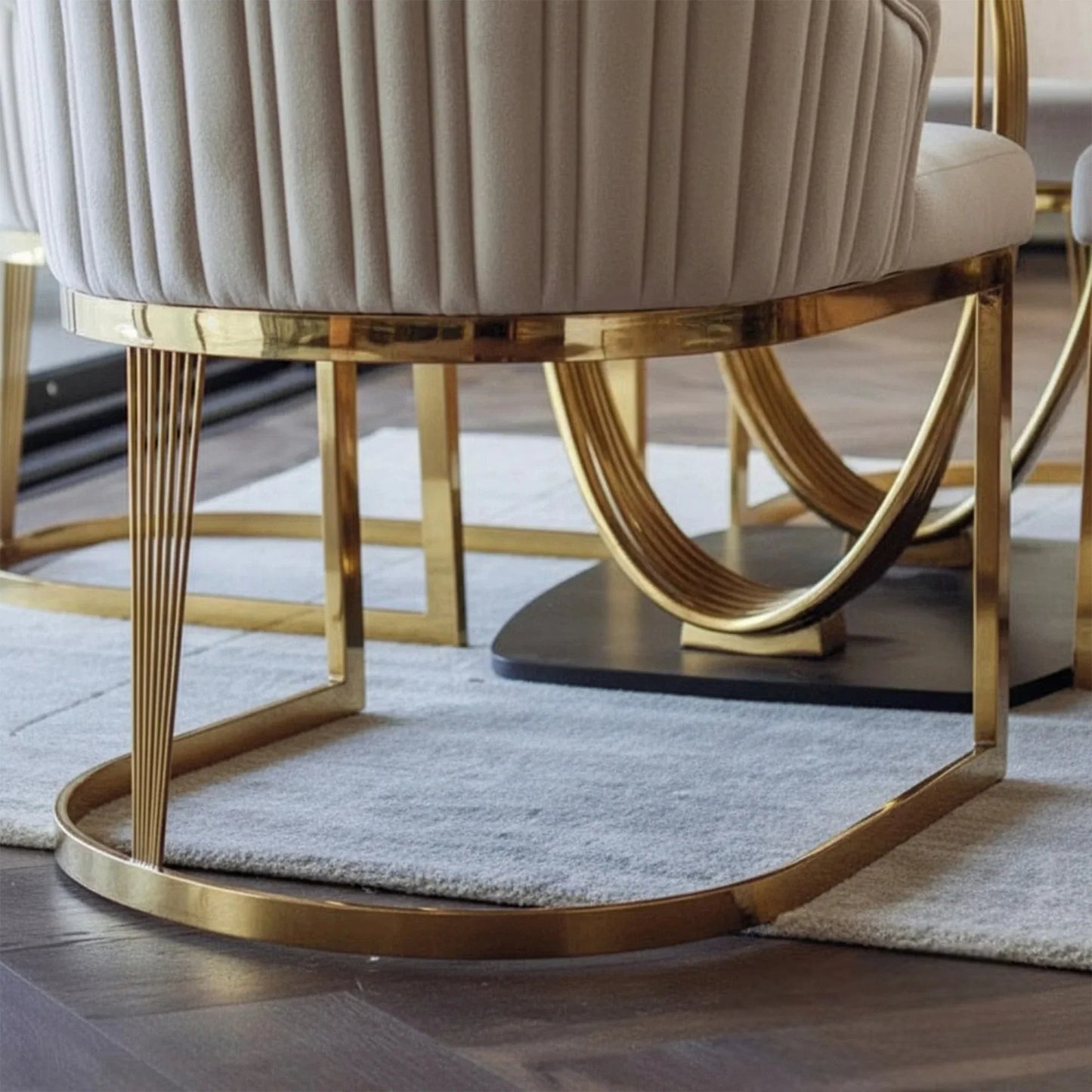 Luxury Olivia Beige Velvet Dining Chair With Fluted Back And Gold Stainless Steel Frame