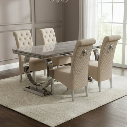 Luxury Orvar 180cm Marble Dining Table With Double Ring Chrome Base