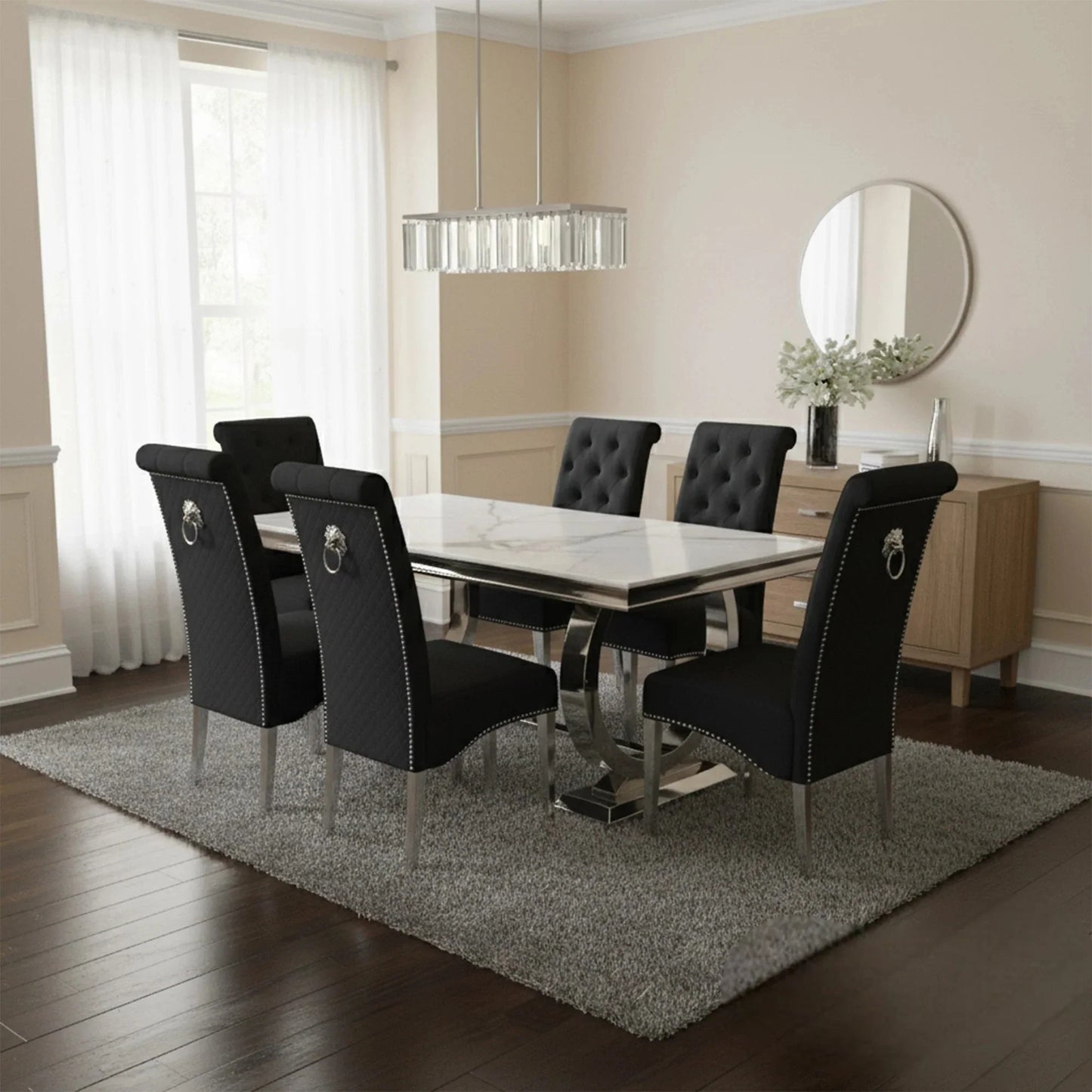Luxury Orvar 180cm Marble Dining Table With Double Ring Chrome Base