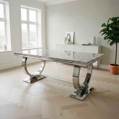 Luxury Orvar 180cm Marble Dining Table With Double Ring Chrome Base
