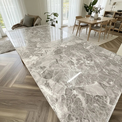 Luxury Orvar 180cm Marble Dining Table With Double Ring Chrome Base