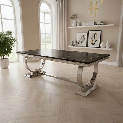 Luxury Orvar 180cm Marble Dining Table With Double Ring Chrome Base