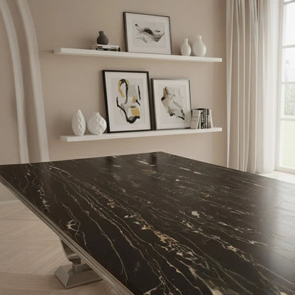 Luxury Orvar 180cm Marble Dining Table With Double Ring Chrome Base