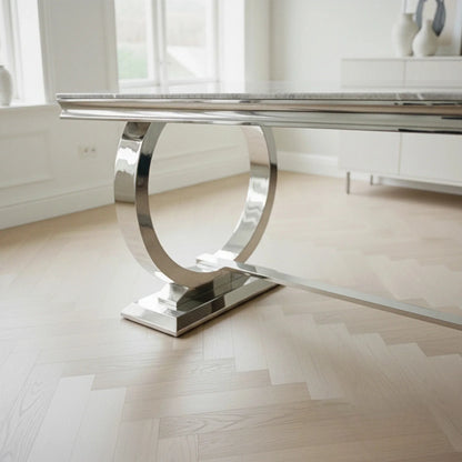Luxury Orvar 180cm Marble Dining Table With Double Ring Chrome Base