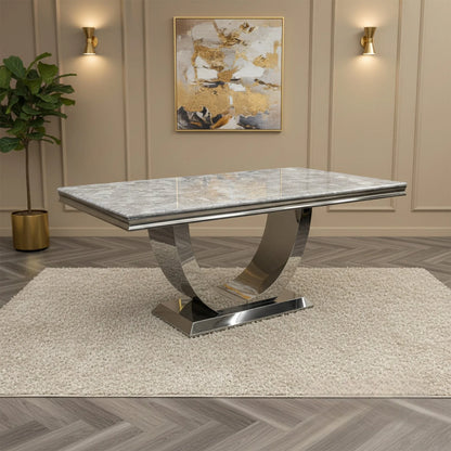 Luxury Urban 180cm Marble Dining Table With Chrome U Base