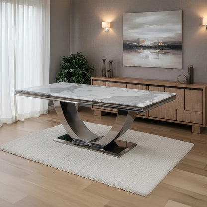 Luxury Urban 180cm Marble Dining Table With Chrome U Base
